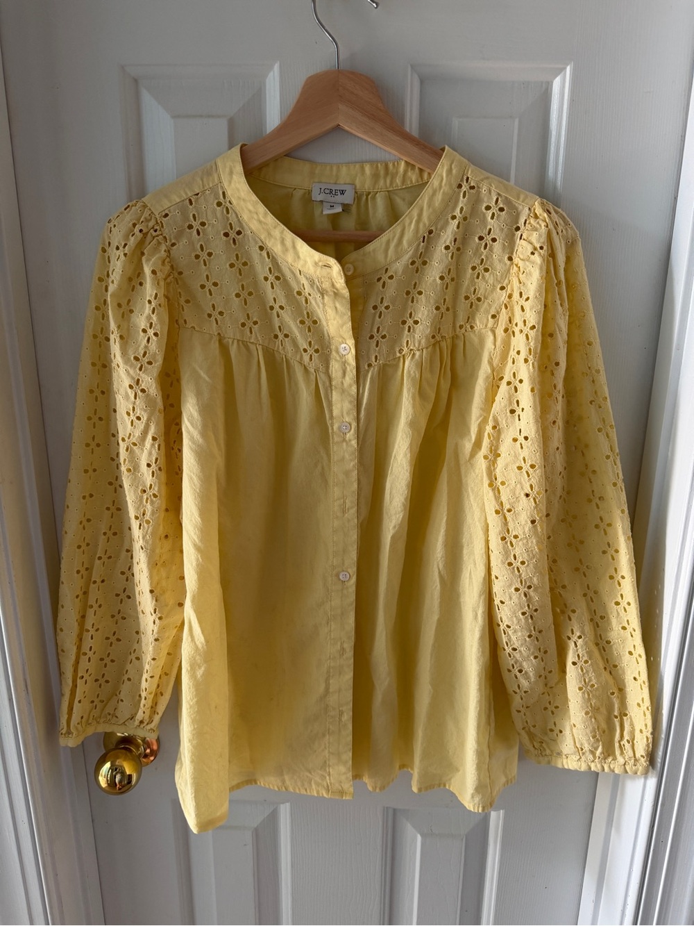 J. Crew Pale Yellow Eyelet Button-Up Blouse